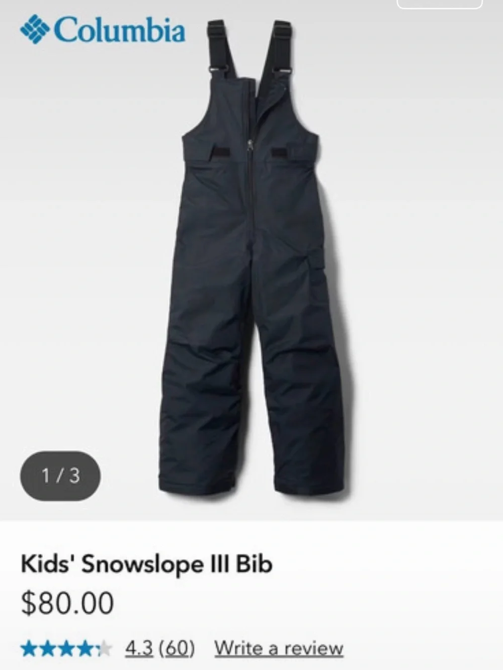 Columbia Kids Black Snow Bib Overalls